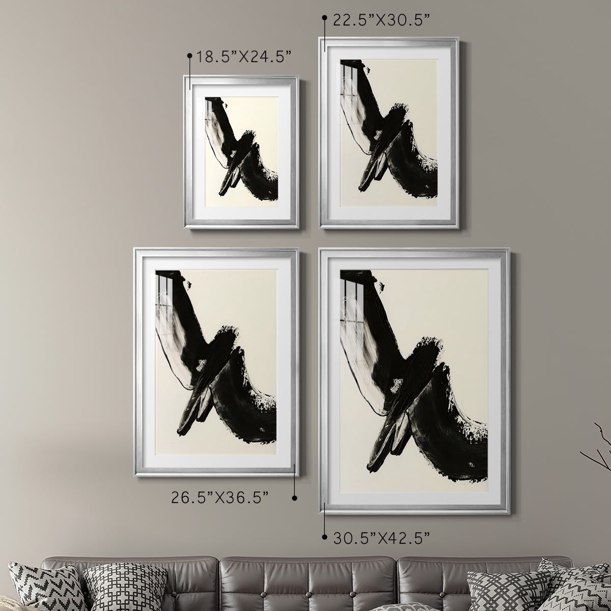 Wexford Home Black Expression I Premium Framed Print, 26.5" x 36.5" - Ready to Hang, Silver (Set of 2)