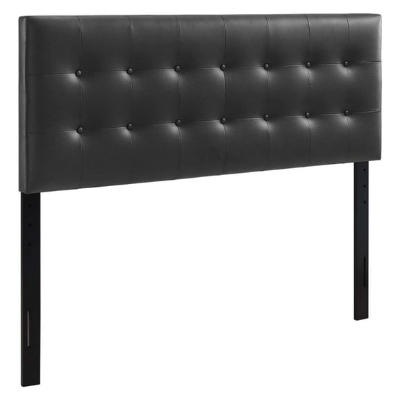 Drevy Emily Tufted Button Faux Leather Upholstered Queen Headboard in Black