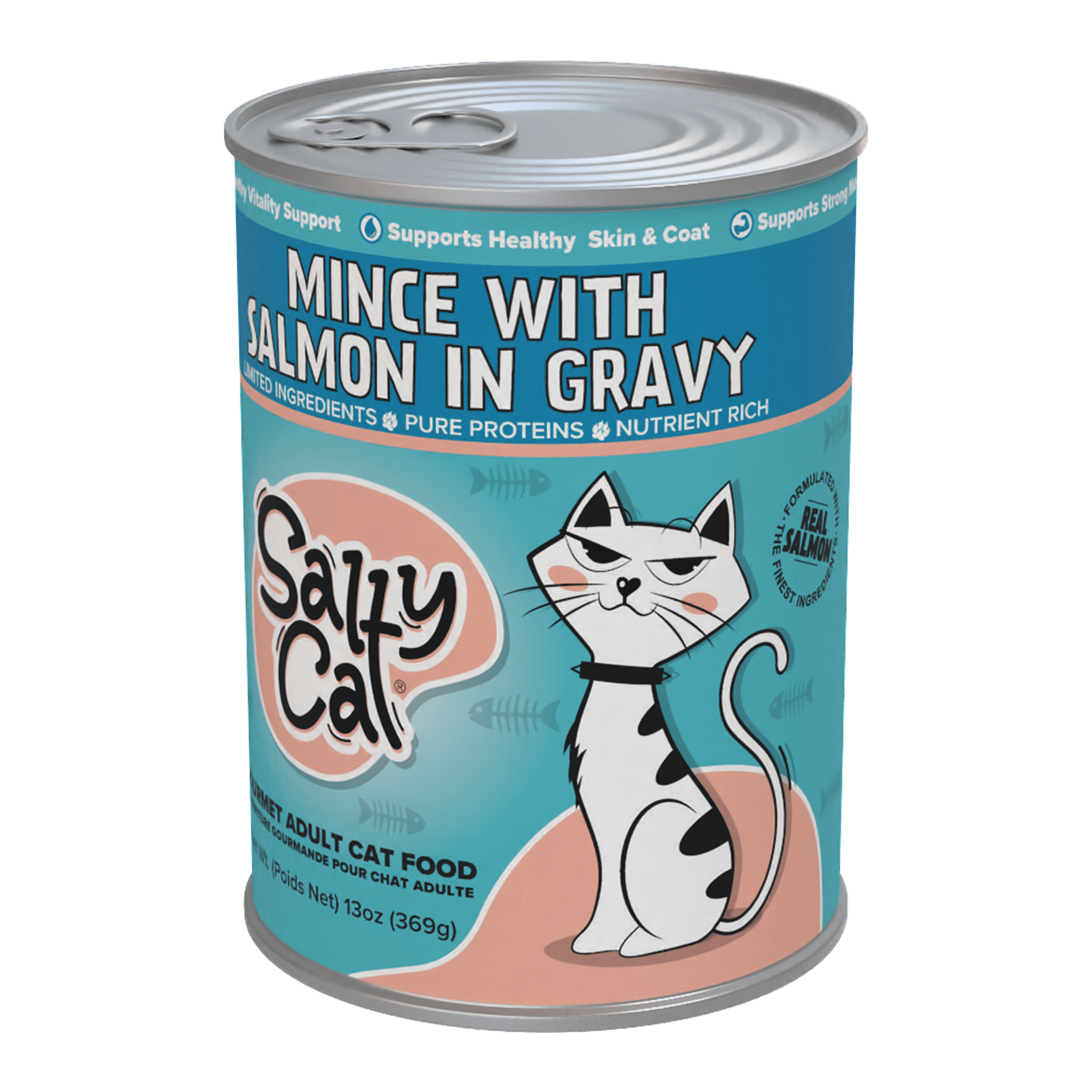 (24 pack) Salty Cat Minced Salmon Flavor in Gravy Wet Cat Food, 13 oz Can