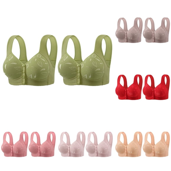 Meichang 2 Pack Daisy Bras for Older Women Front Snap Push up Bra No Underwire Senior Bra 2025 Upgraded Breathable Bras