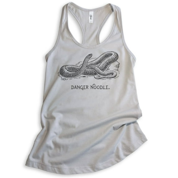 Danger Noodle Snake Tank Top, Ladies Racerback Tank Top, Reptile Tank, Funny Animal Pun, Animal Graphic, Silver Gray, X-Large