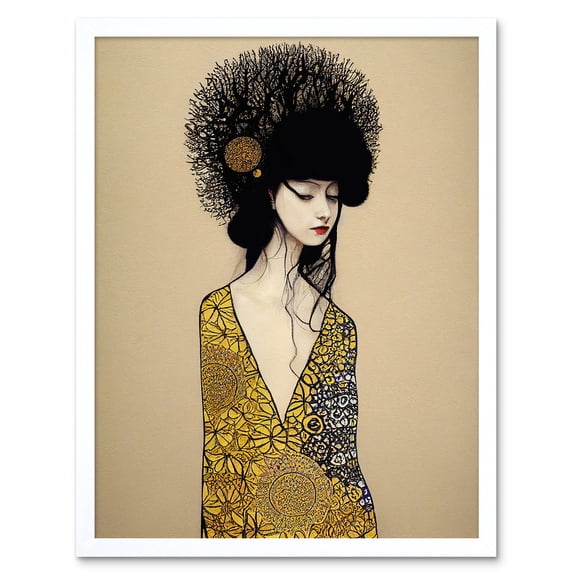 The Goddess in Gold Black Klimt Style Robe Art Print Framed Poster Wall Decor 12x16 inch