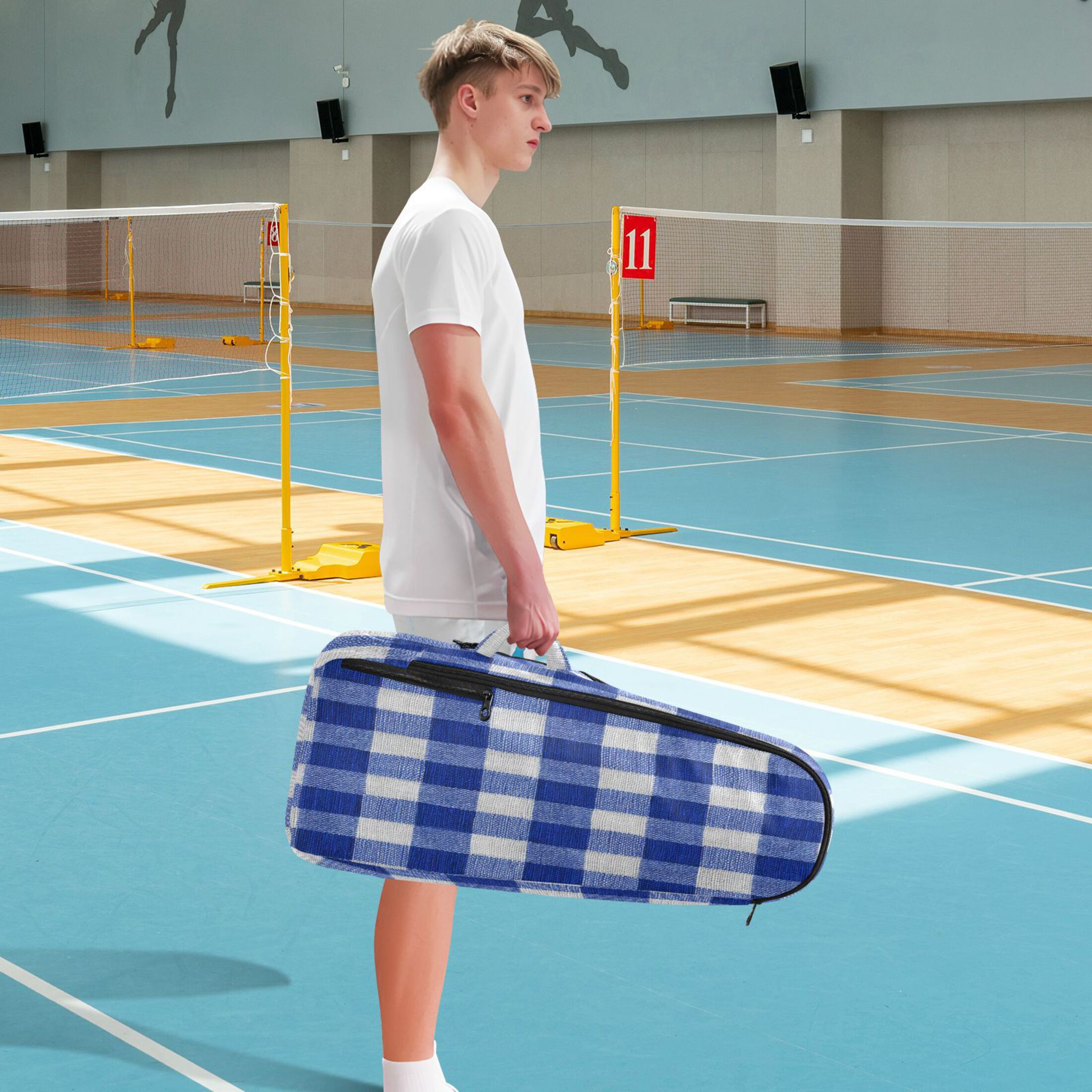 2 Racquet Holder Tennis Backpack Tennis Racket Covers Gym Bags Deep Blue Checkered