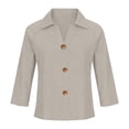 thumbnail image 3 of 2026 New Womens Button Down Shirts Long Sleeve Linen Casual Collared Blouses Loose Fit Summer Clothing(Khaki2,XXL), 3 of 3