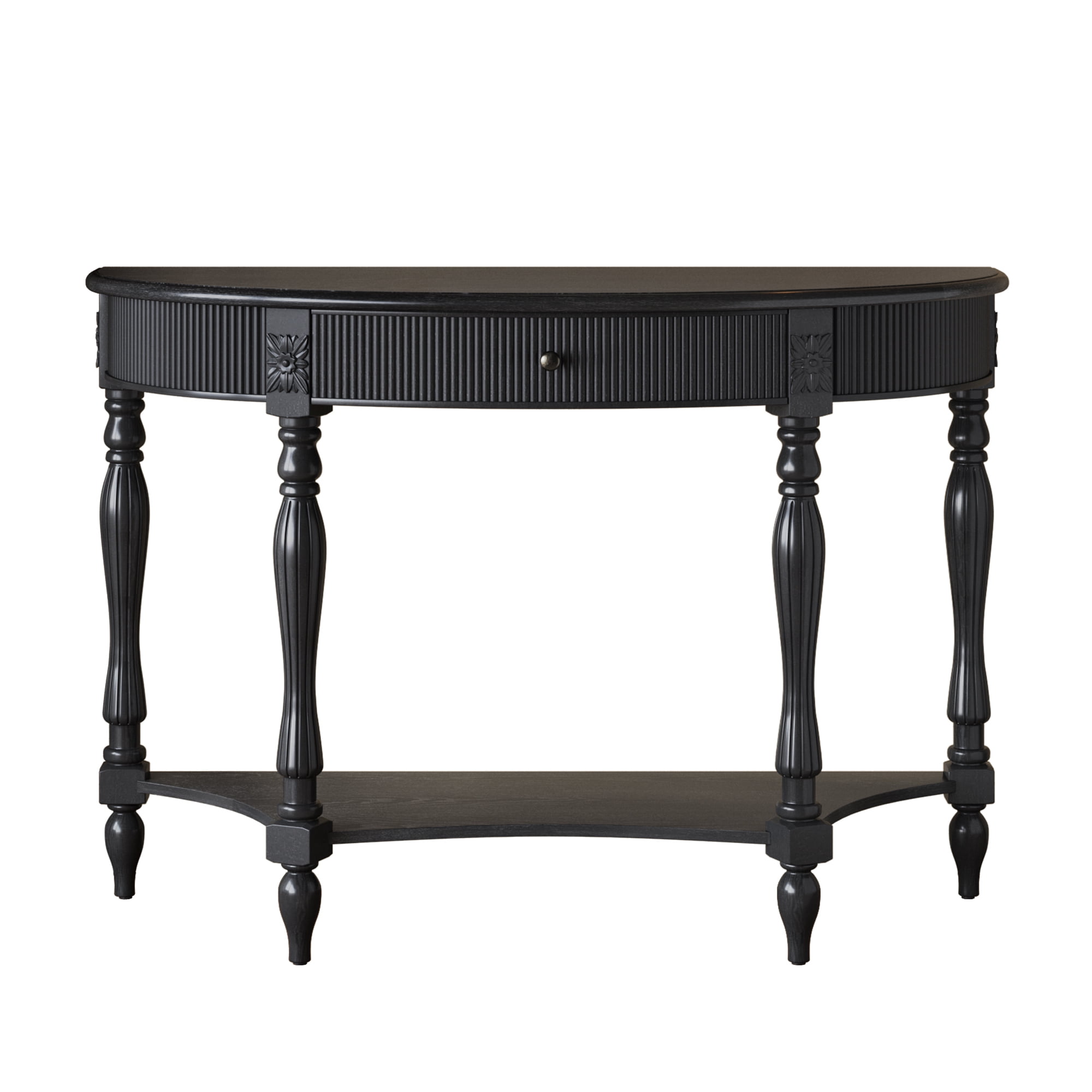 Accent Console Table with Semicircle Tabletop, Drawer & Shelf, Fluted Vintage Entryway Display Table, Sofa Table with Roman Legs