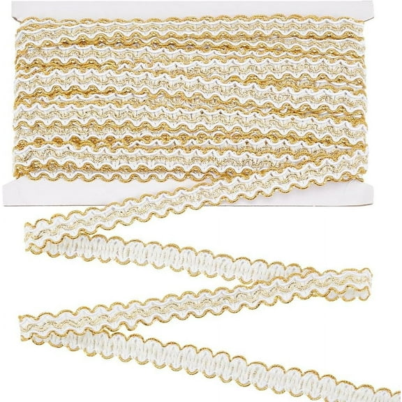 13 Yards Gimp Braid Trim Gold Edge Woven 1/2 inch White Metallic S Wave Sewing Polyester Handcraft