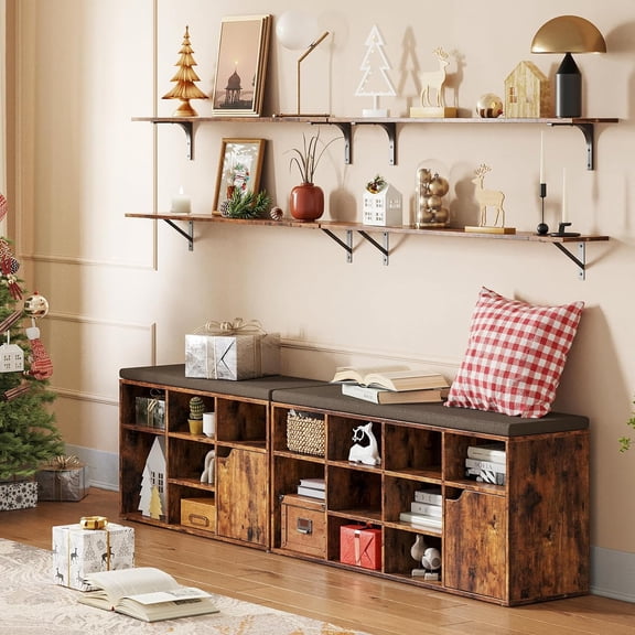 Long Wall Shelves, 47.3 Inch Floating Shelves Set of 2, Extra Large Wall Storage Ledges with Sturdy Metal for Living Room, Bathroom, Bedroom, Kitchen, Rustic Brown