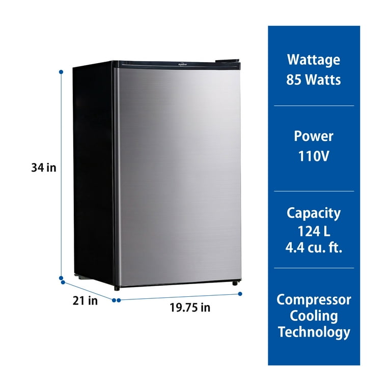 Koolatron Stainless Steel Compact Fridge with Freezer, 4.4' Cubic