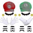 thumbnail image 1 of Gorros y gorras de Mario y Luigi para disfraces de cosplay - Bigotes, guantes y botones de Super Mario Bros., 1 of 5