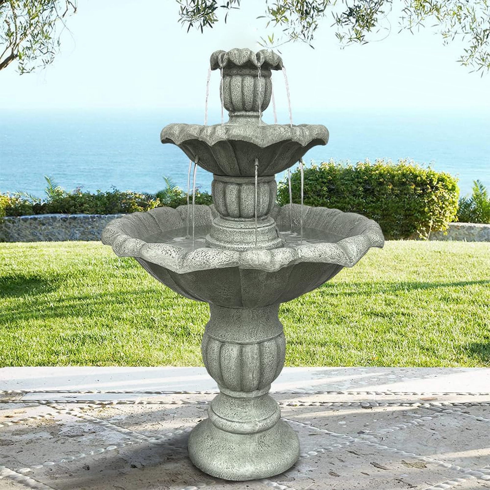 Hamiedun 35'' H 3-Tier Outdoor Water Fountain - With Submersible Electric Pump- Garden Cascading Waterfall for Yard Patio Lawn Home Decor