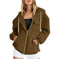 thumbnail image 2 of JUSLIO Zipper Womens Tops Relaxed Fit Hoodies Sweatshirts Cardigans Long sleeve Sweatshirts Brown L, 2 of 4