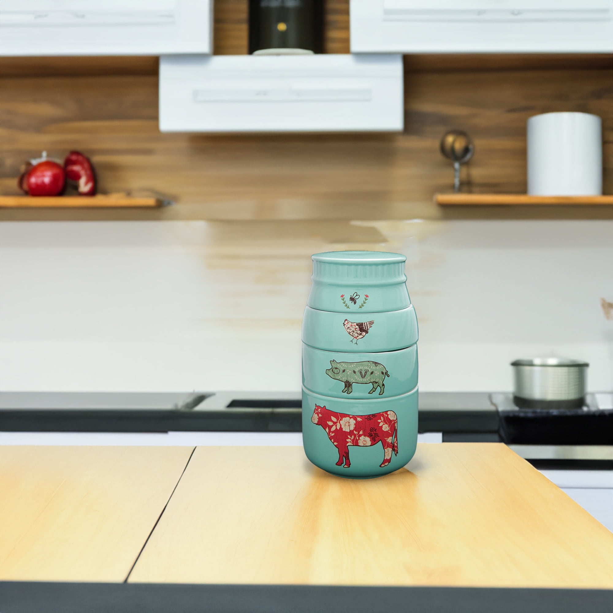 Pavilion Mason Jar Animal Icons Stoneware Measuring Cups, Teal