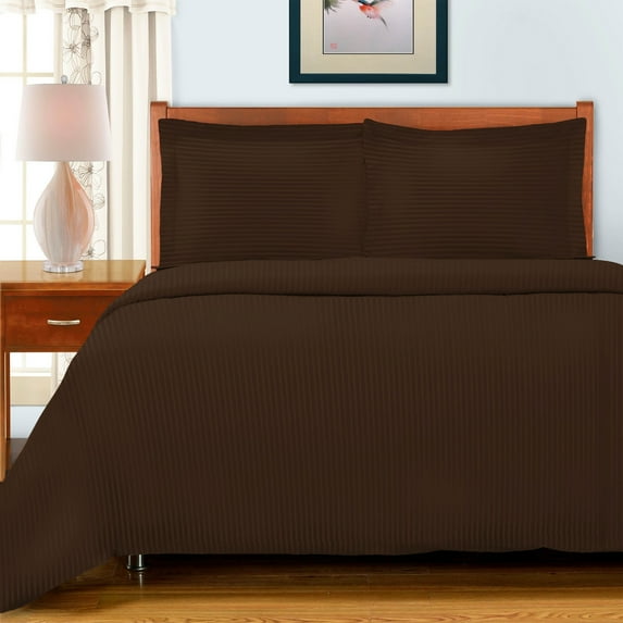600 Thread Count 100% Egyptian Cotton Stripe Duvet Cover & Pillow Shams, 3-Piece Duvet Cover Set by Blue Nile Mills, Full/Queen, Chocolate