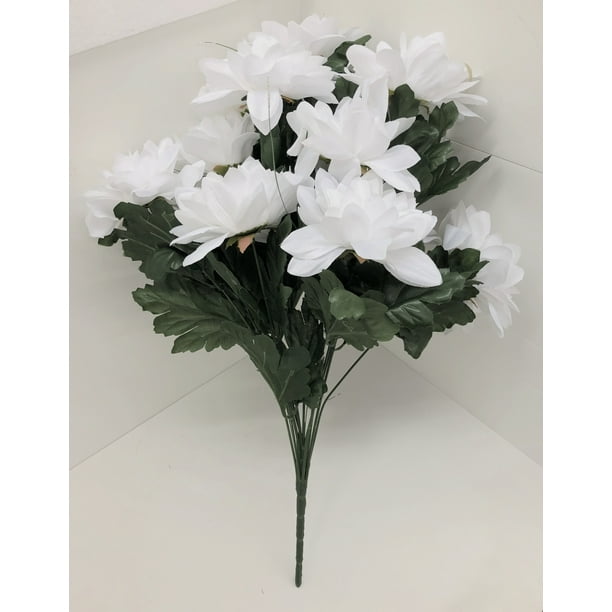 Artificial Silk White Dahlia Flower Bush