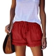 thumbnail image 2 of LYMAYTER Denim Shorts for Women Fringe Cowboy Shorts Elastic Waist Jeans Shorts Drawstring Denim Shorts S-3XL, 2 of 3