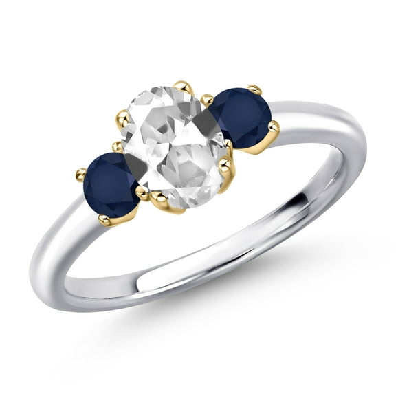 Gem Stone King 10K Two Tone Gold White Created Sapphire and Blue Sapphire Engagement Ring for Women | 1.44 Cttw | Oval 7X5MM | Gemstone September Birthstone | Size 6