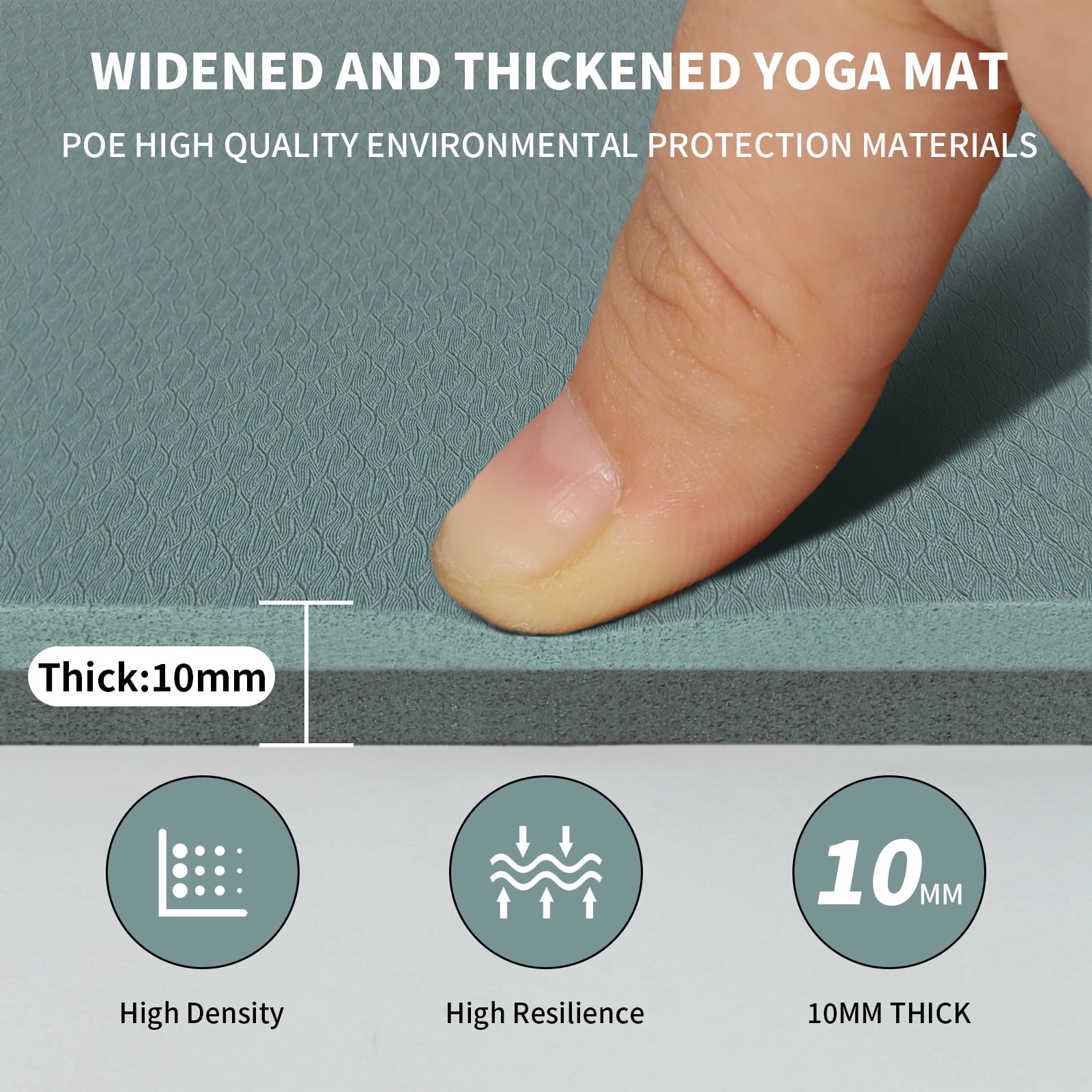 Frach Large Yoga Mat（6'×4')- TPE 10mm Extra Thick Non-Slip Mats with strap for Home Workout/Pilates(Green + Grey)