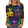 thumbnail image 1 of Penkiiy Blouse Carnaval Manches 3/4 Chemise de Printemps Quotidienne Tee Imprimé Masque Blouse Mardi Gras Col Rond 2024 Tee Tunique Habillée S Multicolore, 1 of 5