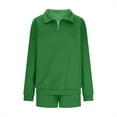 thumbnail image 6 of VBTAPA Fall Fashion Outfits for Women Quarter Zipper Sweatshirt Shorts Sweatsuits 2 Piece Set Casual Tracksuit Green S, 6 of 8