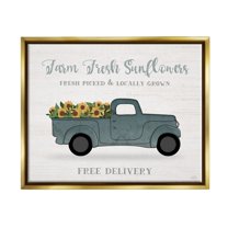 Stupell Industries Farm Fresh Sunflowers Rustic Pickup Truck Sign Graphic Art Metallic Gold Floating Framed Canvas Print Wall Art, Design by Natalie Carpentieri
