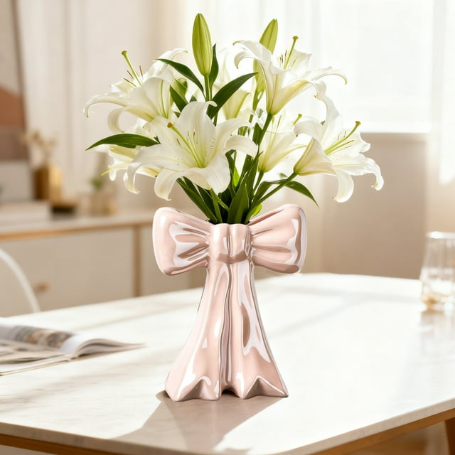 Sokhug Ceramic Vase Home Decor 7.48x5.91 Inches, Modern Flower Vessel for Living Room Table Centerpiece (Pink)