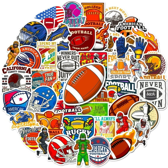 50-Pack American Football Stickers - New Cartoon Graffiti Style Football Stickers, Fun Sports Decals