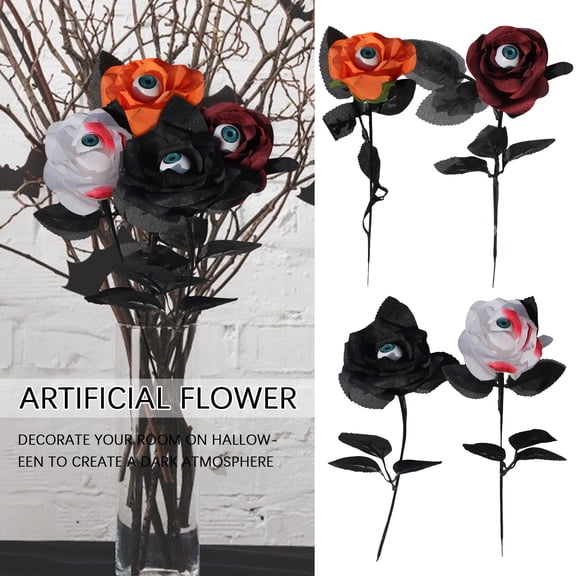 CPHDW7 Artificial Flower, Dark Halloween Decoration Rose, Lifelike Fake Flower for Vase, Home Wedding Front Porch Decor