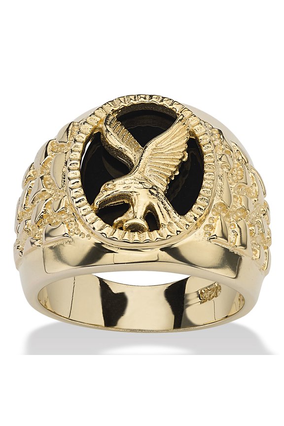 Men's Oval-Shaped Genuine Onyx 14k Gold-plated Sterling Silver Eagle Ring