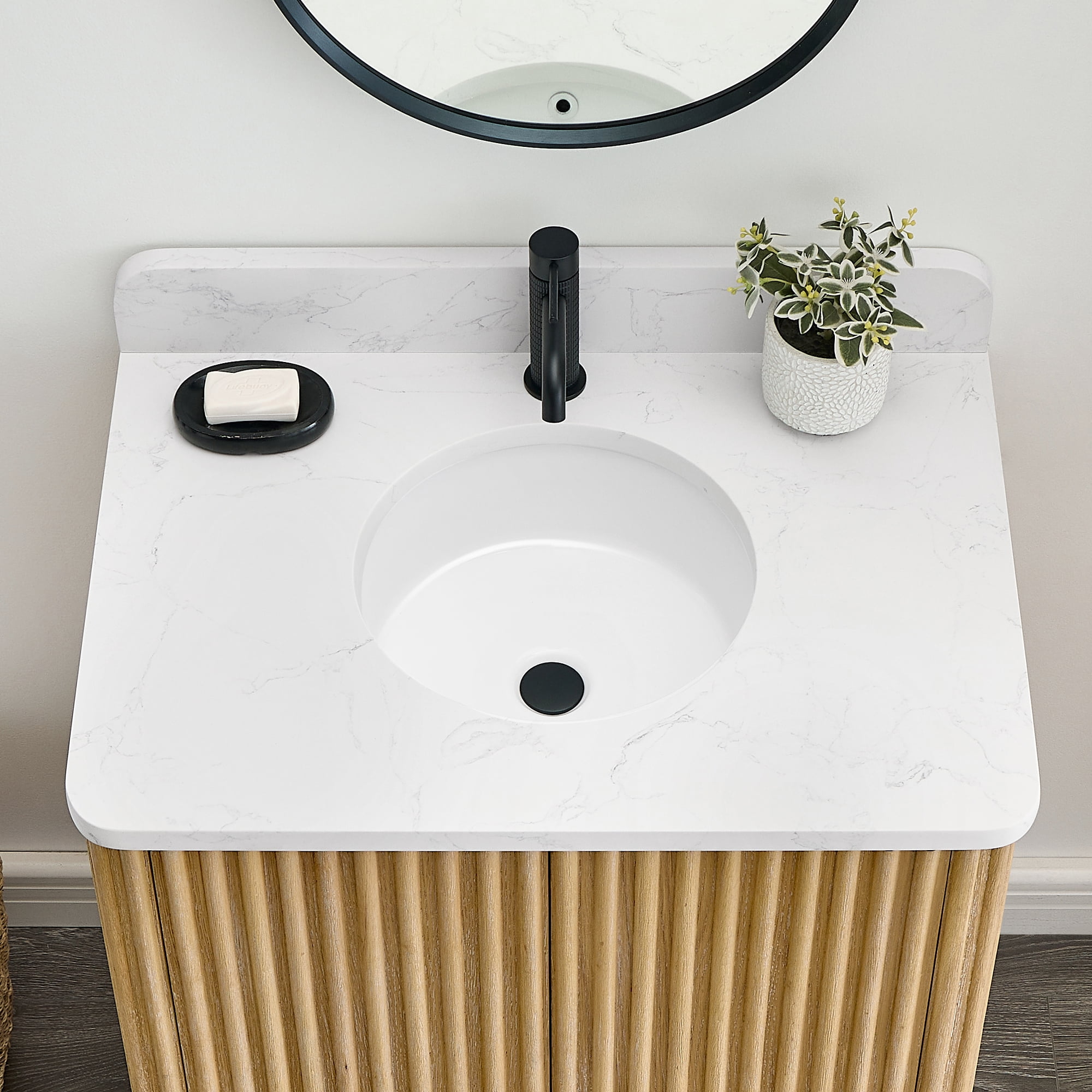Marseille Circular Undermount Ceramic Bathroom Sink with Overflow in White