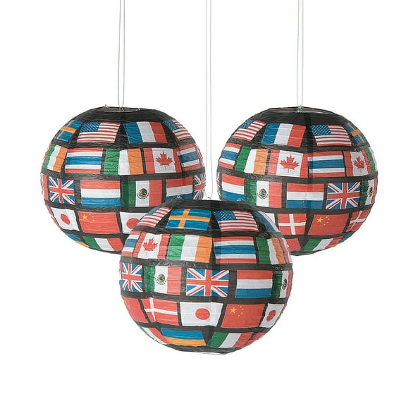 Flags Of All Nations Paper Lanterns - Party Decor - 6 Pieces