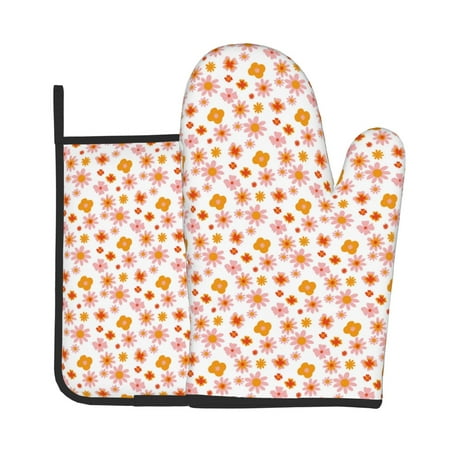 

Lukts 70s Retro Flowers Print Kitchen Heat-Resistant Gloves and Spacers 2pcs Set Suitable for Baking and Cooking