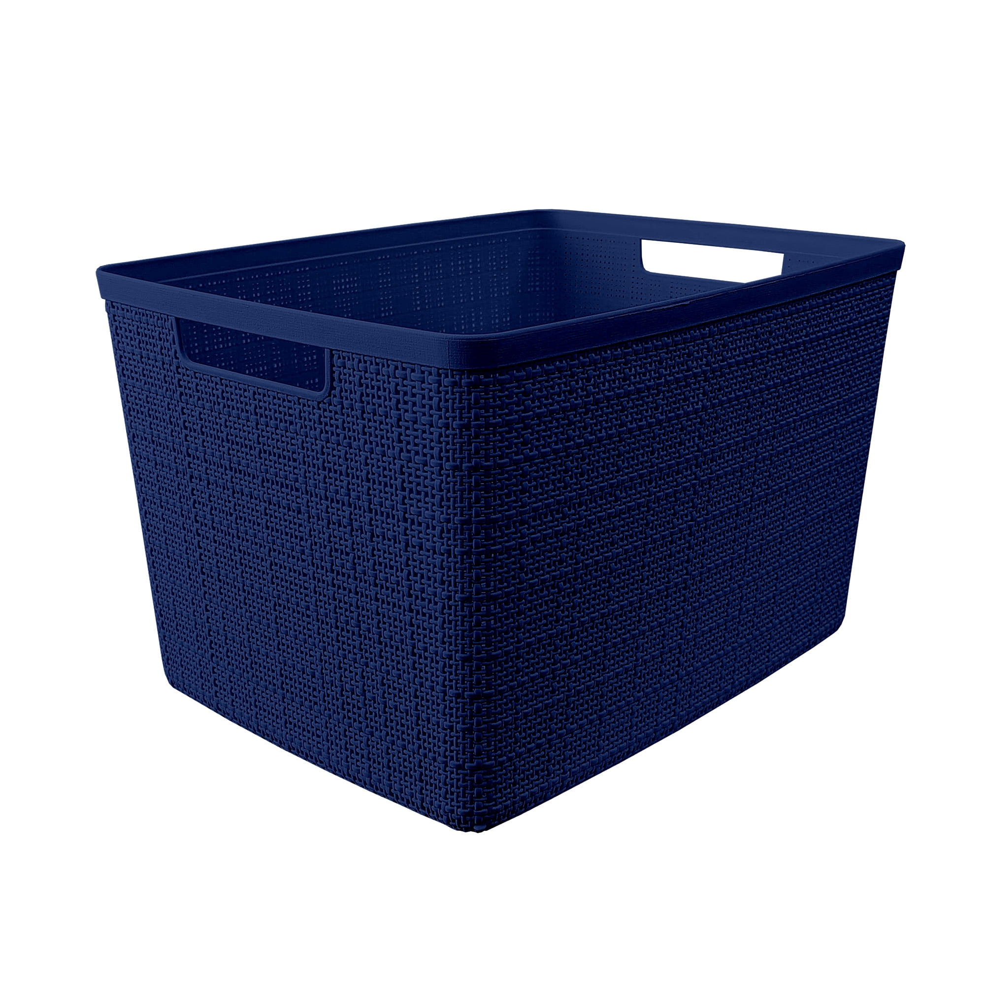 Curver Set of 4 Jute Basket Large Durable Resin Organization and Storage Basket Bin, Blue