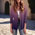 thumbnail image 5 of WTOBBY Women's Casual V-Neck Printed T-Shirt Tops with 3/4 Sleeve, Button Down Cardigan Style Tee, Fashion Gradient Print Blouse for Versatile Wear,Purple M, 5 of 5