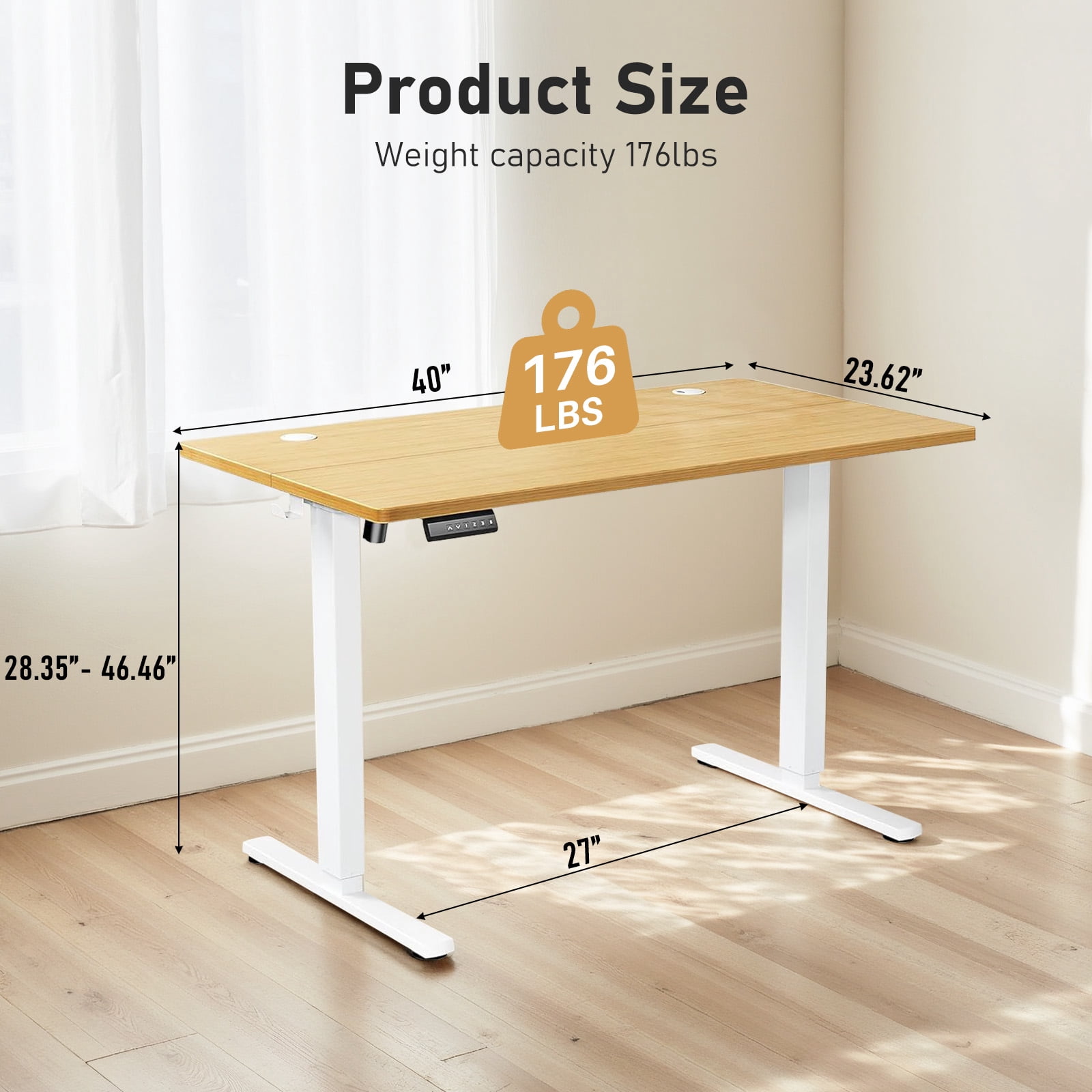 40" x 24" Electric Height Adjustable Standing Desk with Memory Presets, Ergonomic Sit-to-Stand Desk for Home Office, Natural