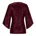 thumbnail image 6 of zaveiop Womens Sparkly Sequin Tops,3/4 Sleeve Glitter Party Dressy Blouse,V-Neck Disco Evening Club Concert Shirt (Wine, L), 6 of 6