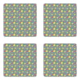 thumbnail image 1 of Flower Coaster Set of 4, Retro Repetitive Pattern with Pink and Yellow Tone Roses on Striped Backdrop, Square Hardboard Gloss Coasters, Standard Size, Multicolor, by Ambesonne, 1 of 2