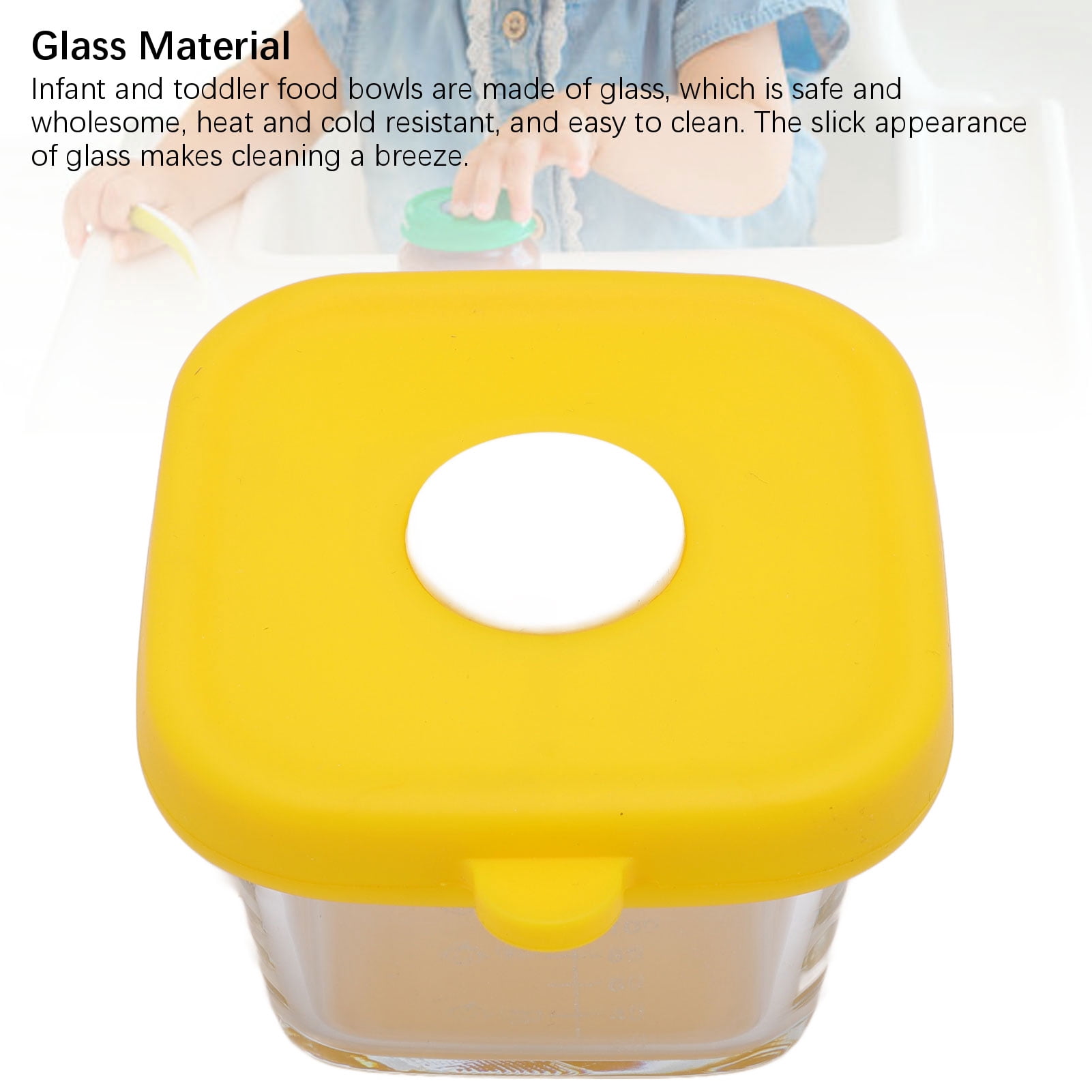 LAZIOEGR 4-Pack Baby Food Storage Jars Glass Meal Prep Containers with Airtight Silicone Lids, 4.7 oz / 140ml Infant Snack Dispenser Bowls for Freezer and Microwave, Yellow
