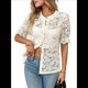 thumbnail image 3 of Camisa Informal de Encaje con Mangas Abullonadas y Cuello Redondo con Ojales para Mujer, Color Albaricoque M, 3 of 9