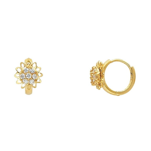 Ioka - 14K Yellow Gold CZ Stone Huggies Earrings