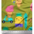 thumbnail image 1 of Soimoi Green Japan Crepe Satin Fabric Beech & Fun Party Print Fabric by the Yard 42 Inch Wide, 1 of 1