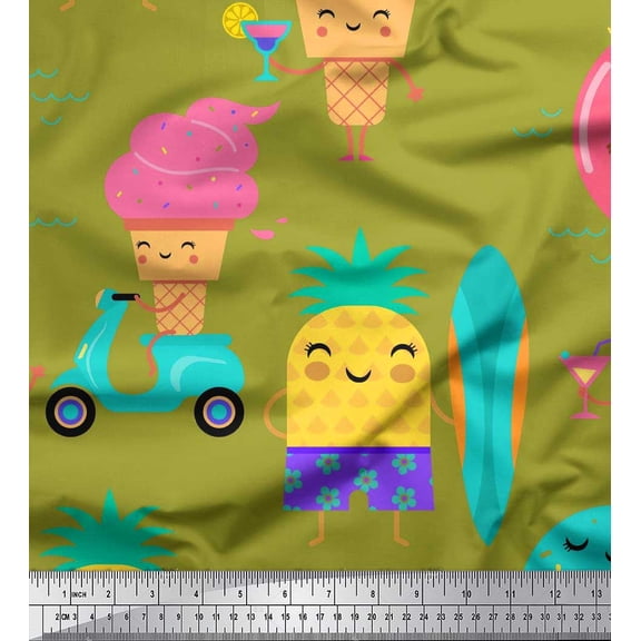 Soimoi Green Rayon Fabric Beech & Fun Party Print Fabric by the Yard 56 Inch Wide