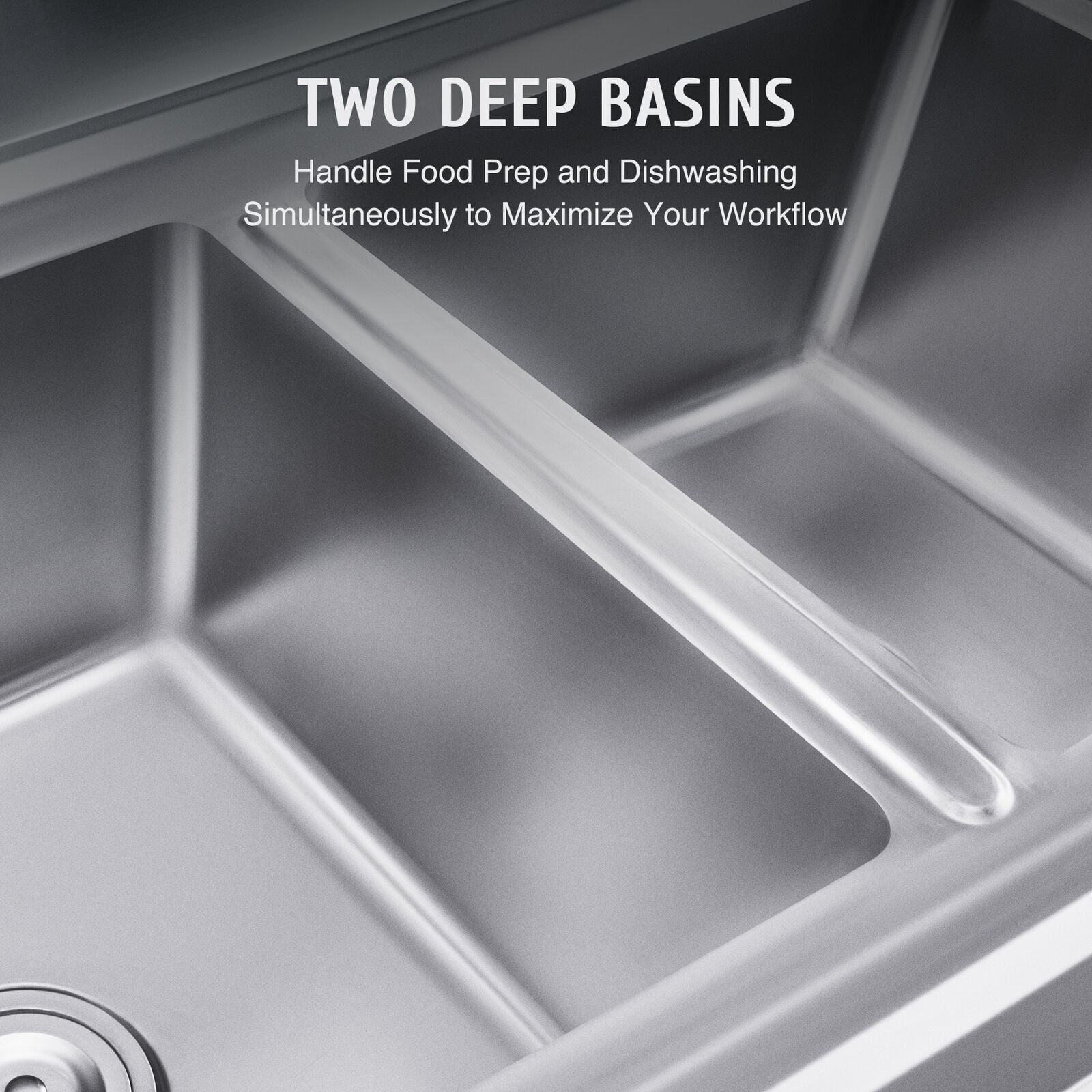 Commercial Restaurant Utility Kitchen Sink 2 Large Compartment Stainless Steel