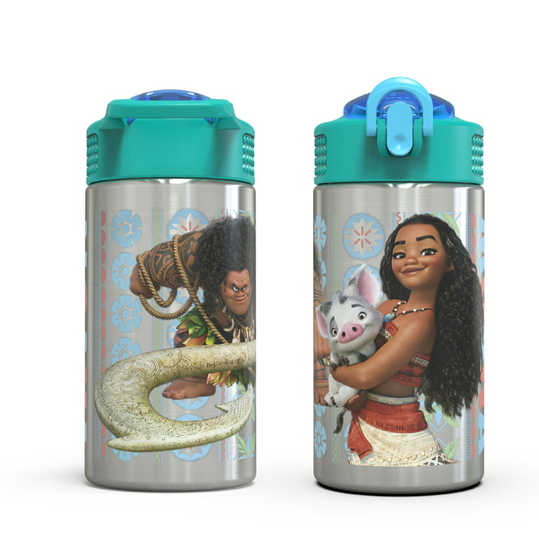 Zak Designs 15.5 oz Kids Water Bottle Stainless Steel with Push-Button  Spout and Locking Cover, Disney Moana