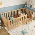 thumbnail image 4 of Jopath Twin Size Floor Bed with High Fence for Kids, Solid Wood Kids Montessori Bed with Door for Boys Girls Natural, 4 of 9