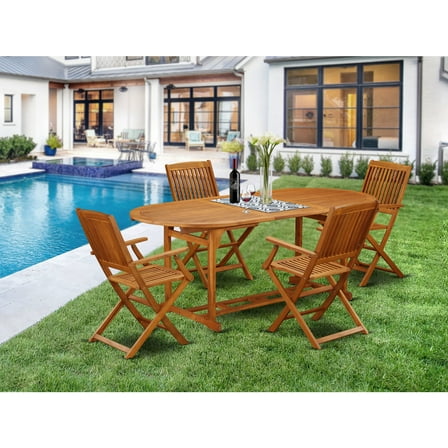 Retro Acacia Patio Furniture Set - 5 Piece Outdoor Table & Chairs - Backyard Dining Set