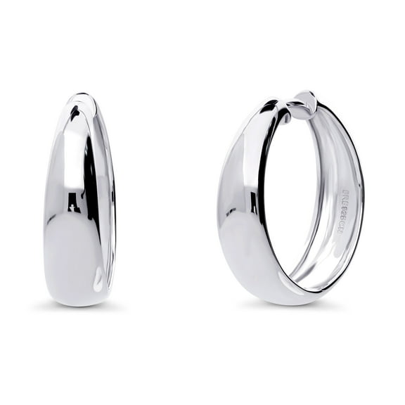 BERRICLE Sterling Silver Dome Medium Fashion Hoop Earrings for Women 1 inch, Rhodium Plated