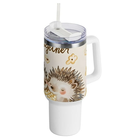 

Hedgehogs Popcorn 40 oz Tumbler with Handle Insulated Travel Mug Lid Straw Leak Proof Steel Vacuum Water Bottles Glasses Fits in Car Cup Holder