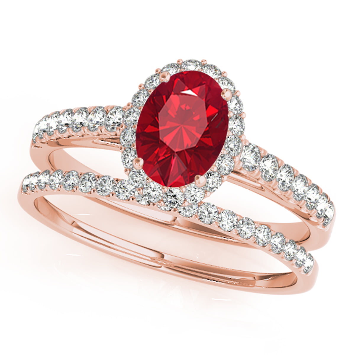 0.80 Ct Created Ruby And Diamond Bridal Set-Wedding Ring/Band- 10K Gold ...