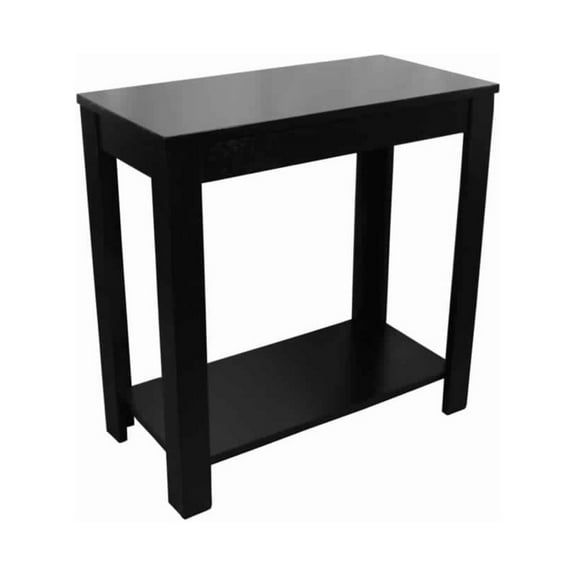 Wooden Chairside Table with Bottom Shelf and Block Legs, Black