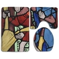 thumbnail image 1 of ABPHQTO Ventana de vidrio de mancha medieval Mix Juego de alfombras de baño de 3 piezas Alfombra de baño Alfombra de contorno y tapa de inodoro, 1 of 2